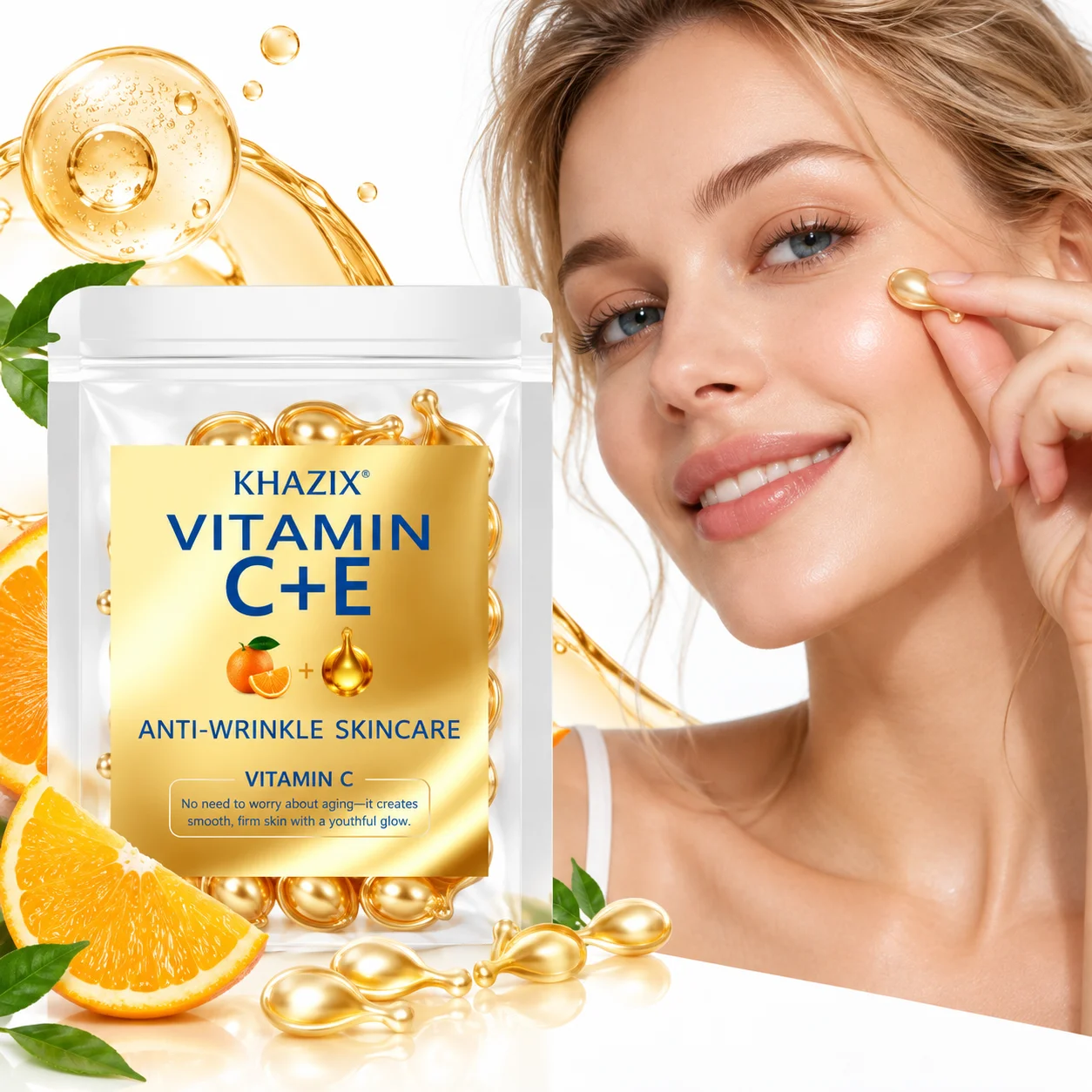 30/10/7PCS Sodium Hyaluronate Facial Serum Capsules, Golden Single-Use Essence Pearls for Convenient Daily Face Care & Travel