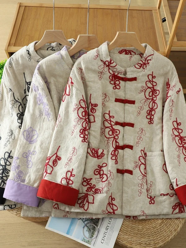 

Новая китайская утепленная хлопковая куртка для женщин, зимняя, свободного кроя, теплая, с пуговицами, в новом цвете