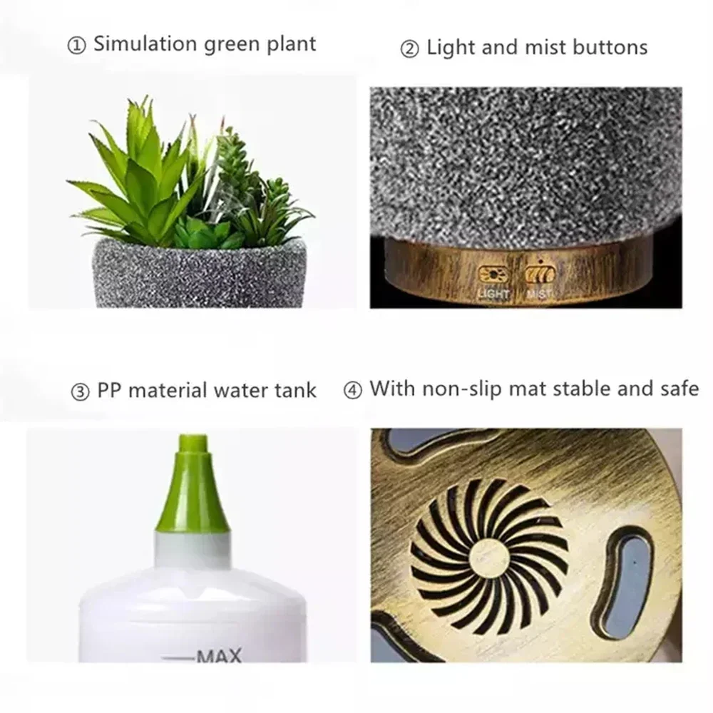 Ultrasonic Essential Oil Aroma Diffuser Plant Air Humidifier Aromatherapy Waterless Auto Off for Home Office Mist Sprayer 200ml