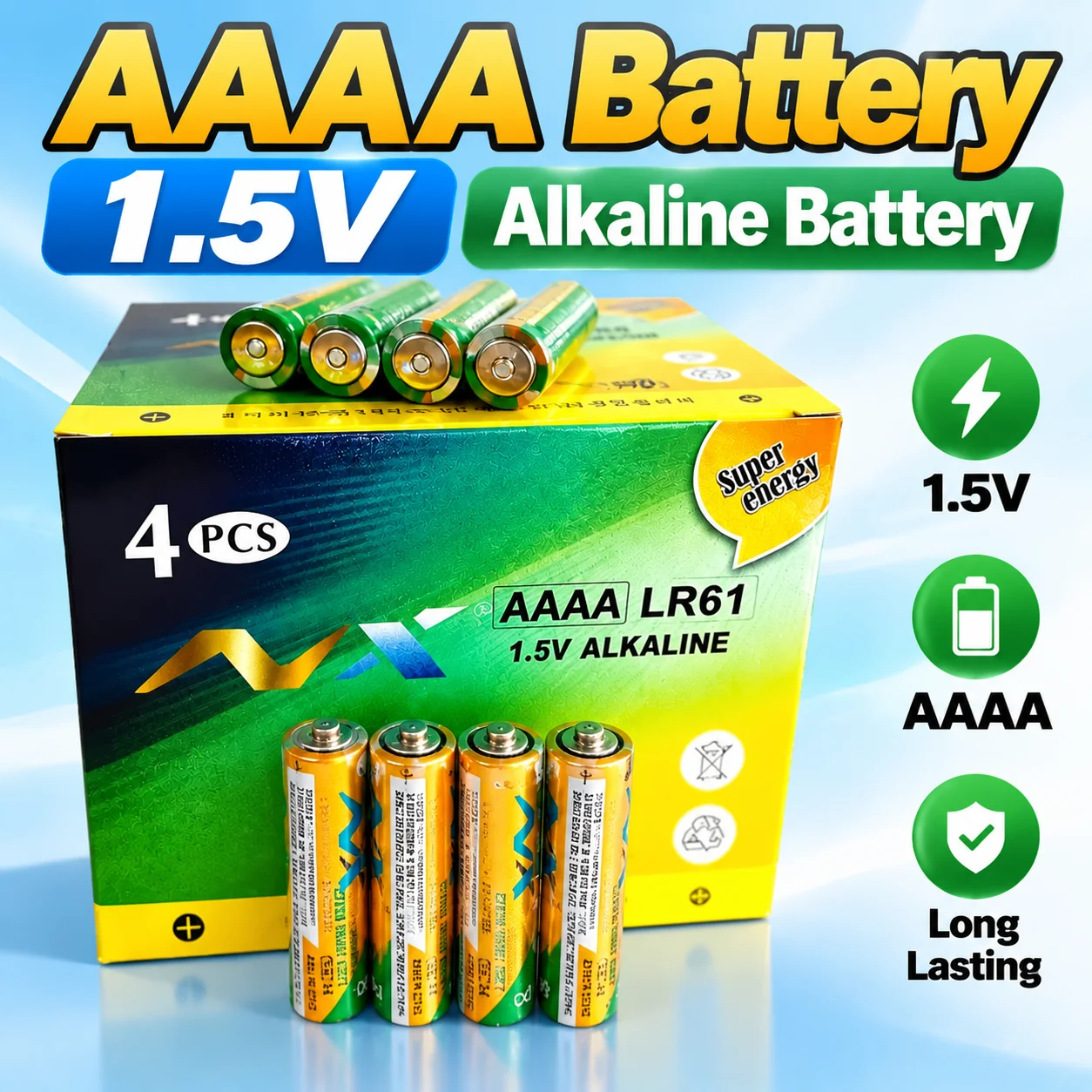 Pack of AAAA 1.5V Alkaline Batteries for Stylus Laser Pen Touch Pen Bluetooth Earphone Clock - Bulk Alkaline Batteries
