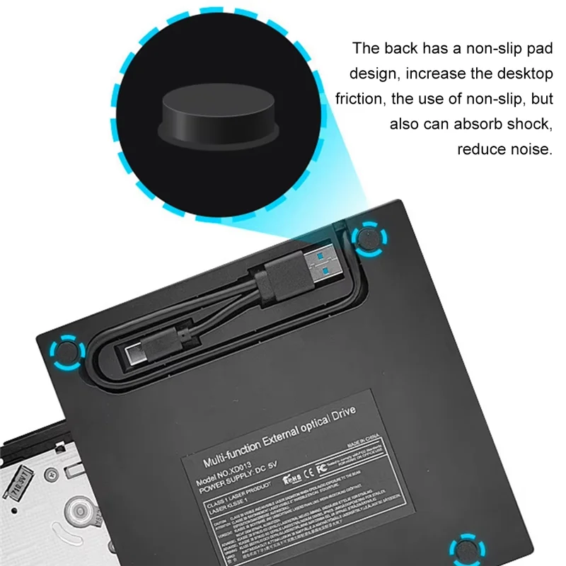 A76F-7-In-1 USB 3.0 Type C External CD DVD RW Optical Drive DVD Player Burner Reader For Windows XP/7/8/10/11 Laptop Desktop