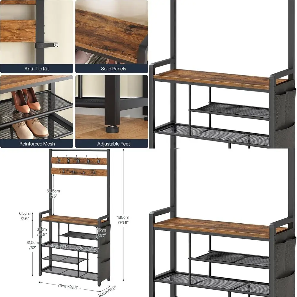 

Entryway Bench with Shoe Storage and Coat Rack in Rustic Brown