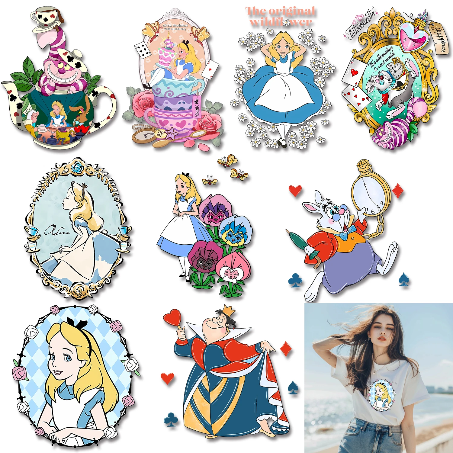 Alice in Wonderland opstrijkbare stickers patches voor kleding helder schattig duurzaam warmteoverdracht prints DIY decoratie