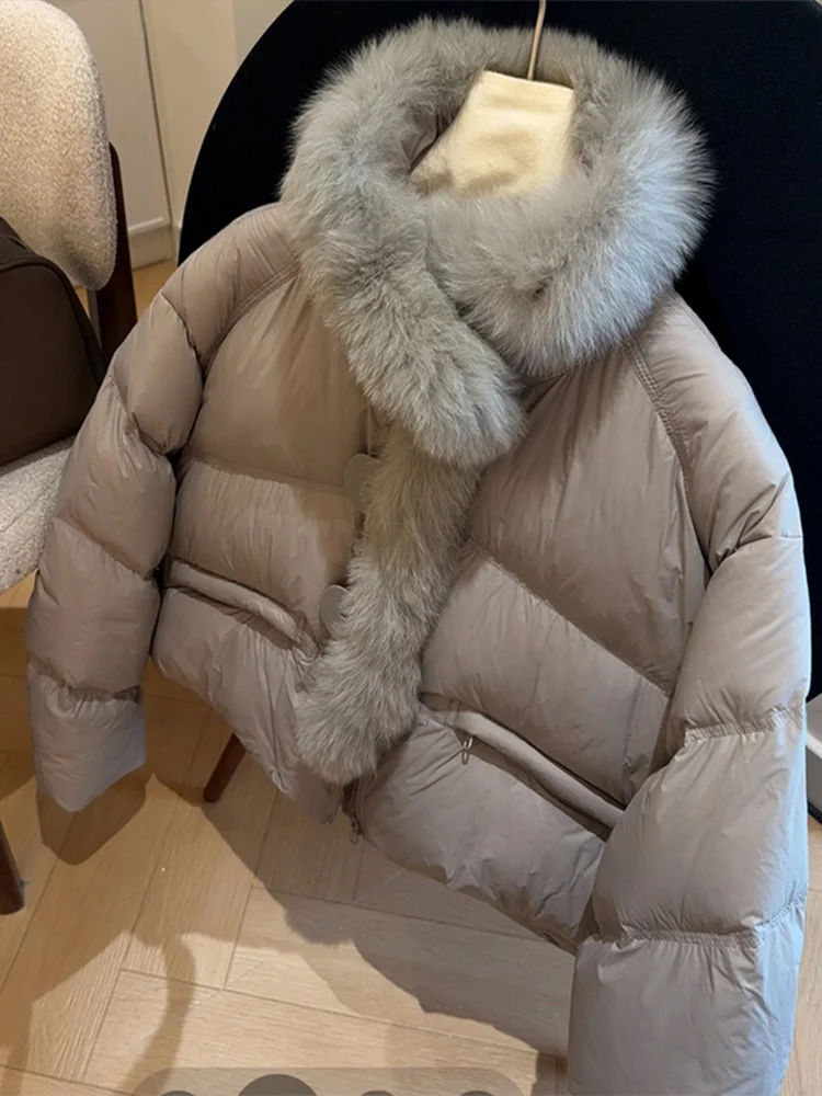 

Модная утепленная короткая хлопковая куртка-пальто женская зимняя с меховым воротником в корейском стиле, свободного кроя, однотонная, новинка 2025 года