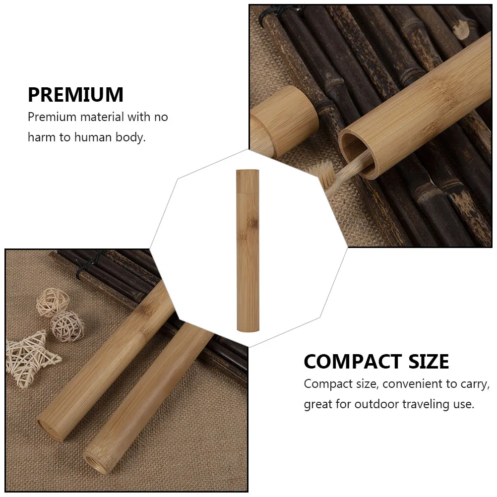 

2pcs Toothbrush Case Bamboo Material Compact Portable Travel Box Storage Container Electric Manual Holder Clean Tidy Outdoor