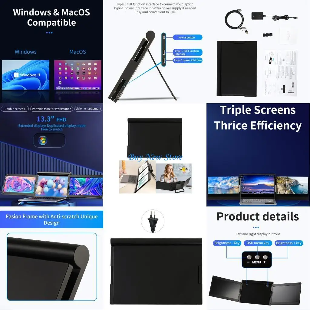 

20CE 13.3" Attachable Portable Monitor for Laptop FHD Laptop Dual Screen Plug Play