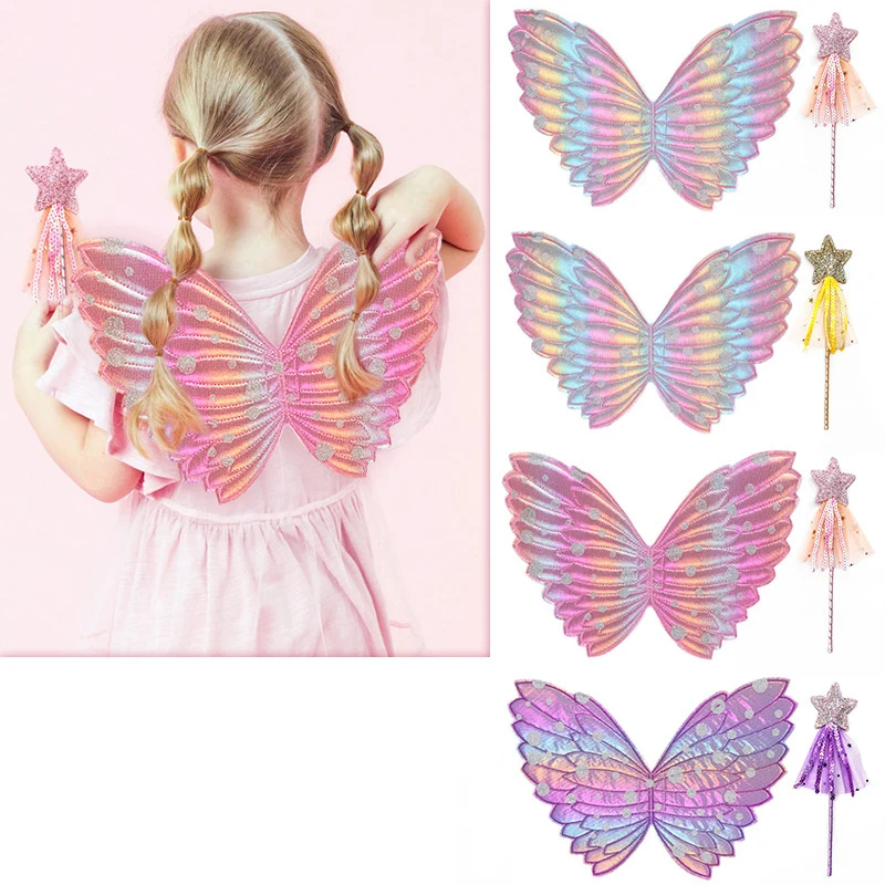 

Children Beautiful Butterfly Angel Wings Girls Fairy Magic Wand Flower Fairy Performance Princess Birthday Party Dress Up Props