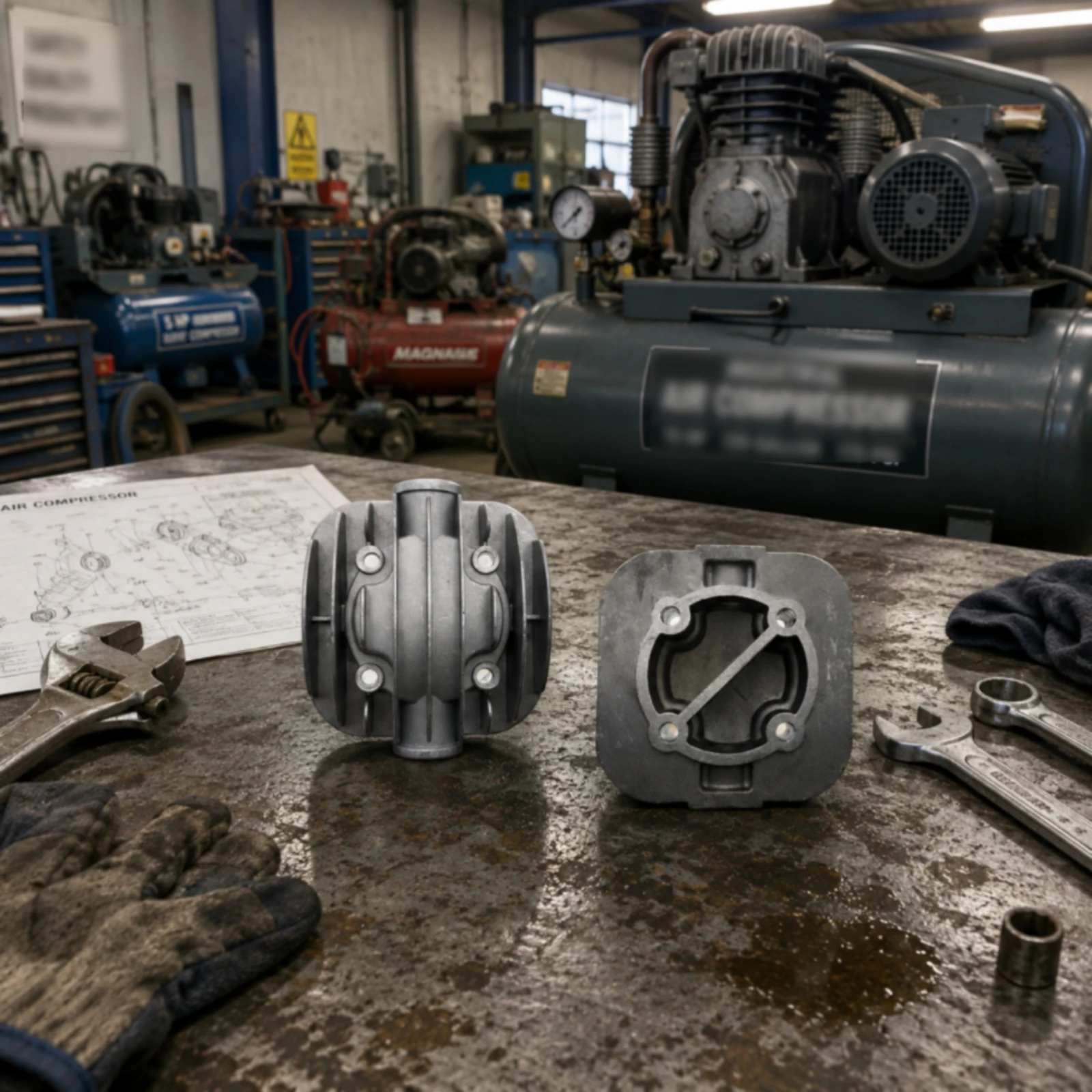 Air Compressor Cylinder Head Direct Connect Reciprocating Compressor Head Valve Plate Gasket Cooling Fins Cylinder Base Gasket