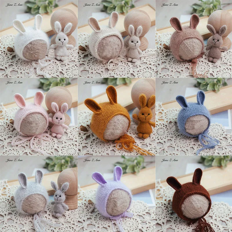 Newborn photography hat rabbit  props mink rabbit doll hat set photo studio style studio shooting accessories