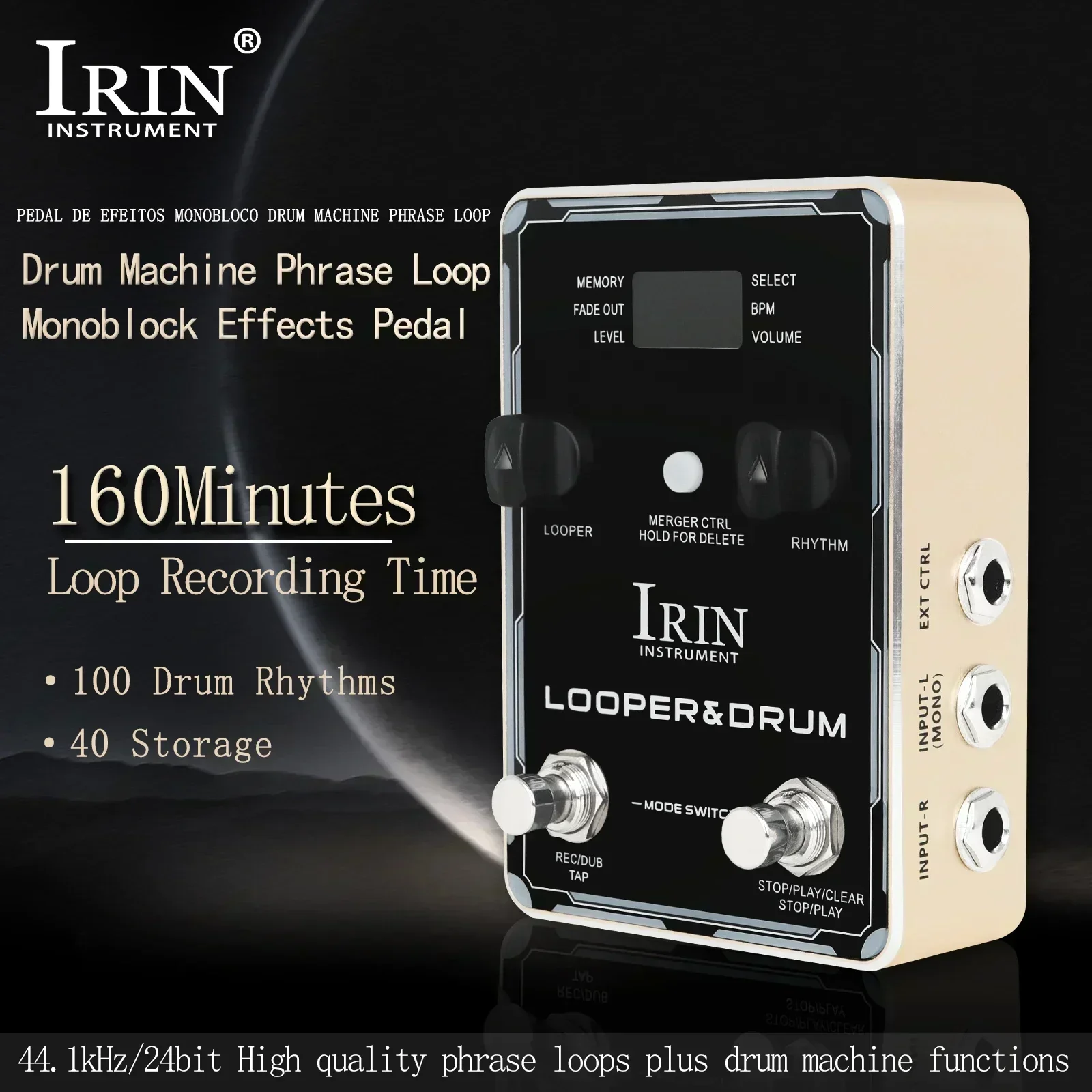 IRIN Guitar Effects Drum Machine Phrase Loop Monoblock Effects Pedal 40 Storage 100 Drum Rhythms 10 Metronomes Guitar Bass Part