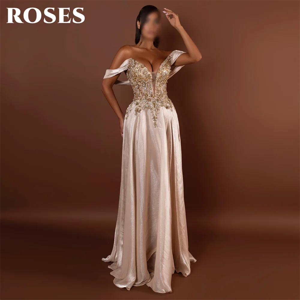 ROSES Blush Pink Prom Dress Off the Shoulder Short Sleeve Celebrity Dress A Line Women's Evening Dresses Formal Gown Customized