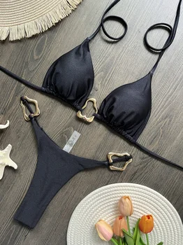 Halter Micro Bikini Set 4 Sexy Halter Micro Bikini 2026 Women Swimsuit Solid Swimwear Thong Bikinis Set Brazilian Beach Wear Bathing Suit Biquini Female 4