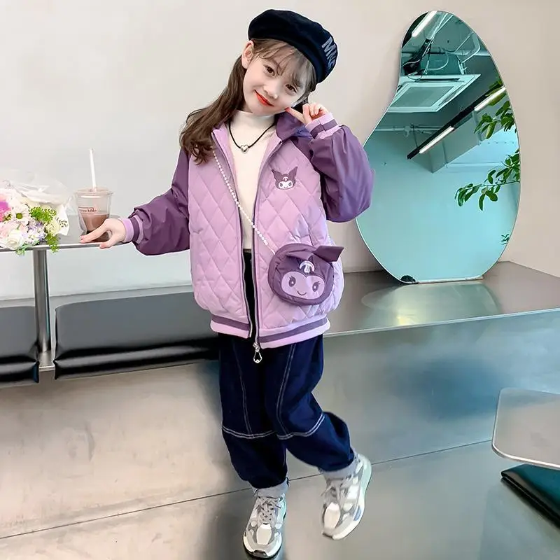 New Sanrio Kuromi Girls\' Jackets Winter Clothes New Style Children\'s Velvet Thickened Cotton Coats for Middle and Large Children