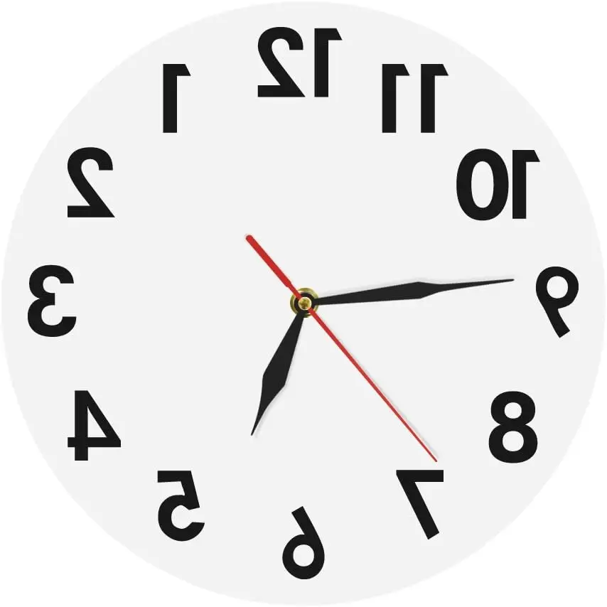 Backwards Wall Clock Non Ticking Reverse 12inch Wall Clock Battery Operated Creative Art Wall Decor Digital Time 9.85in