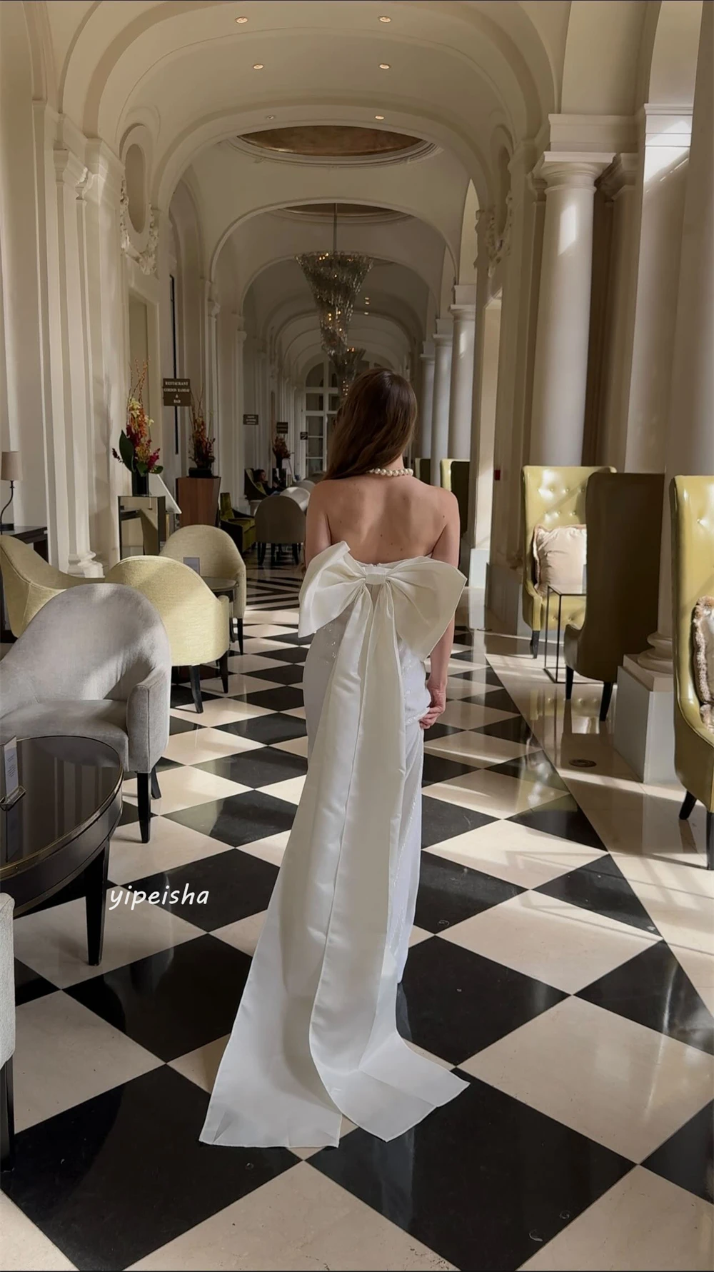 Robe de Soirée Mi-Longue en Jersey avec Nministériels d Personnalisé, Drapée, Ligne A, Sans Bretelles, pour Occasions, Arabie Saoudite