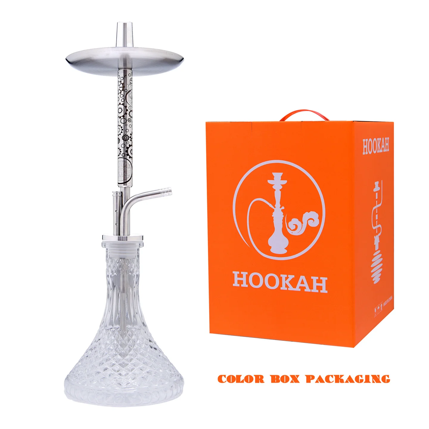 

Large Clouds Hookah Complete Set Arabic Shisha Pipe - 1 Hose Ports Glass Base Heave Durable Stainless Steel Accessories