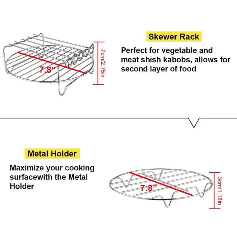 2 pçs acessórios da fritadeira de ar rack de ar conjunto multi-purpose dupla camada rack com espeto para xl power airfryer