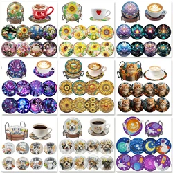 8 pieces/set of floral diamond painted coaster set with holder DIY coaster, beginner adult diamond art craft gift