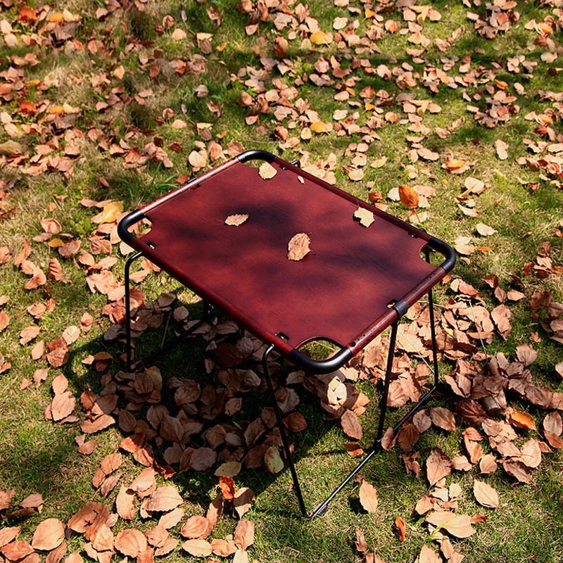 Solid Wood Foldable Butterfly Camp Table, Multi-functional Free Combination Modular Desk with British Retro Design for Outdoor