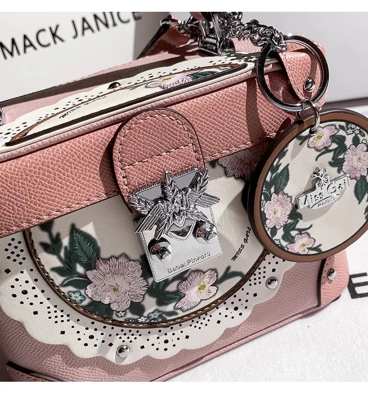 High Quality Textured Fashion Floral Print Square Box Women Handbag Lady Purse Shoulder Messenger Bag Female Casual Bag