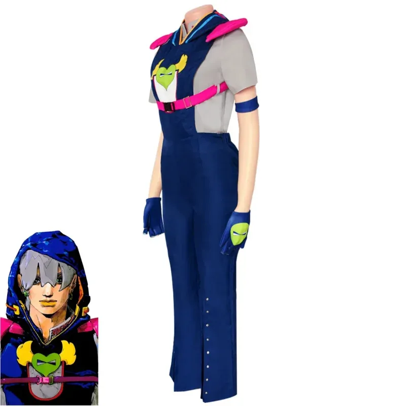 

CyAnime The JOJO Lands Jodio Joestar Косплей Костюм Синие комбинезоны с капюшоном Комбинезоны Футболка для взрослых Мужской костюм на Хэллоуин и Рождество