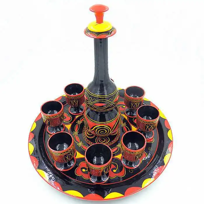 ethnic minorities characteristic painted handicrafts Yi solid wood lacquer hand-painted gourd wine set, tableware