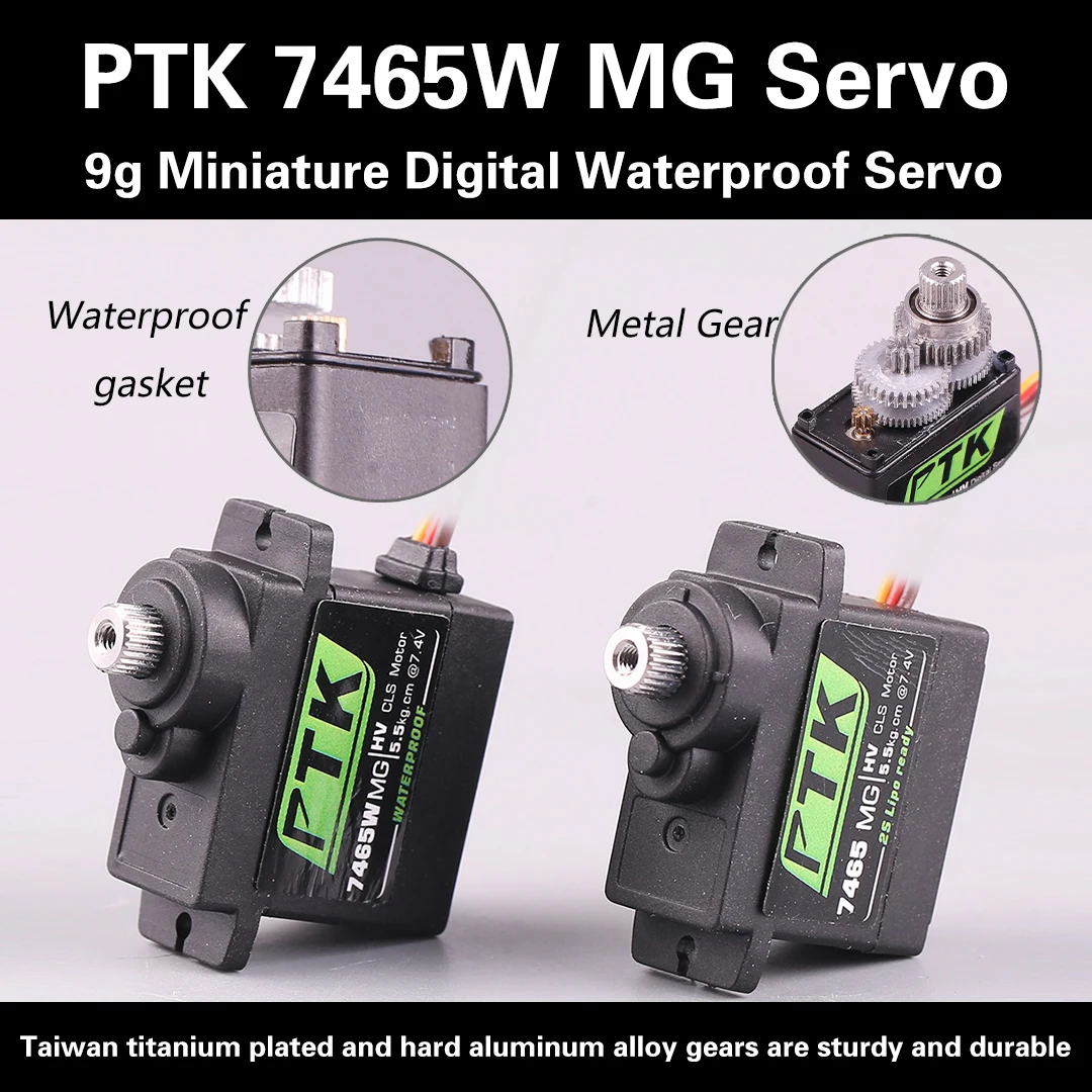 

PTK 7462W MG 9g Micro Water-Resistant Servo 4KG Metal Gear High Voltage for RC Helicopter Fixed-Wing Airplane Car Robot 180°