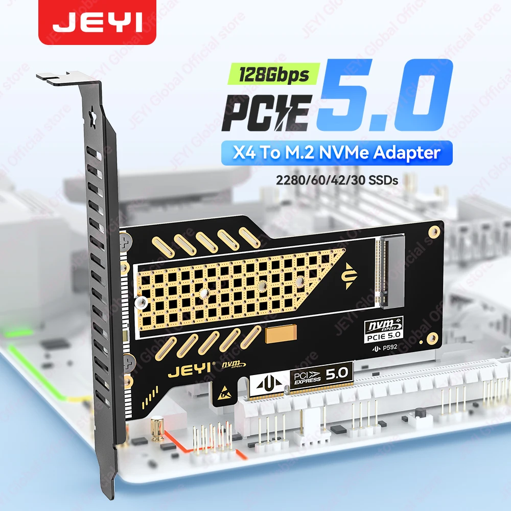 

Адаптер JEYI M.2 NVMe на PCIe 5.0 X4, 128 ГБ/с, двунаправленная пропускная способность, обратная совместимость с PCIe 4.0/3.0, танталовый конденсатор