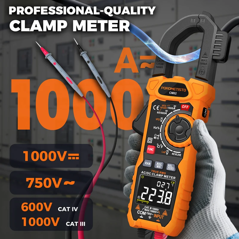 

Измеритель тока Inrush Clamp Meter 6000 Counts 1000A True RMS AC/DC с функциями измерения температуры, емкости, сопротивления, диодов и проверки целостности цепи