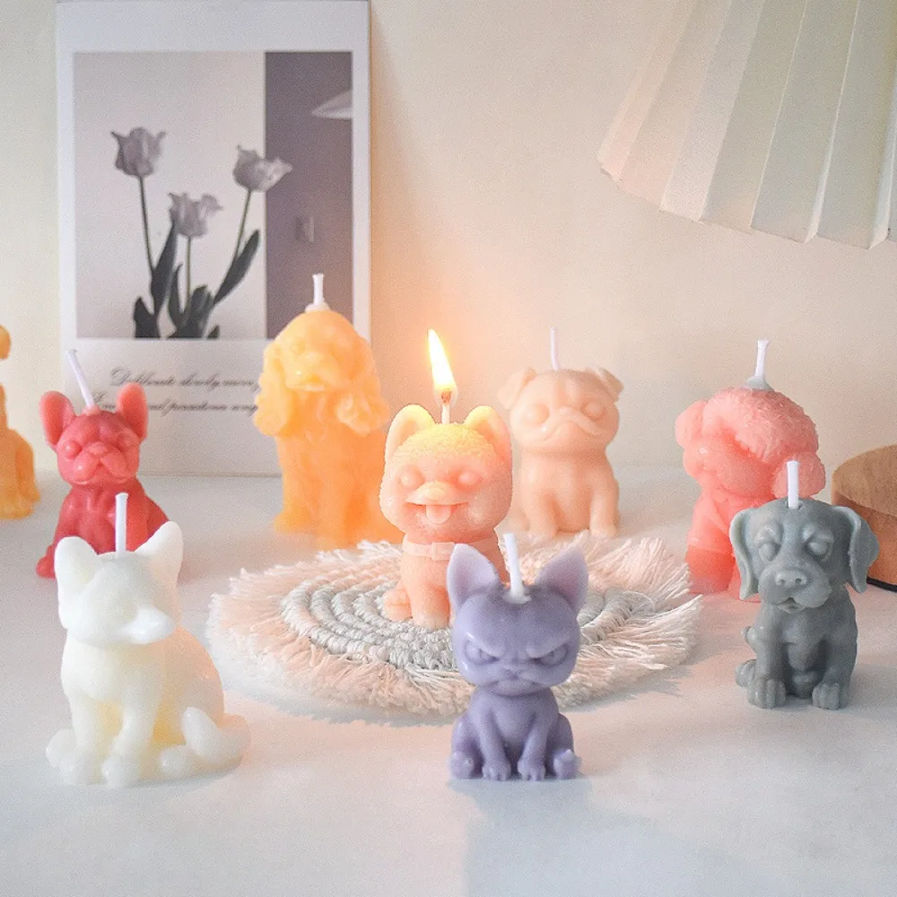 Animals Shape Fox Candle Silicone Molds Smile Dog Sitting Cat Resin Moulds Cartoon Puppy Kitten Plaster Doll Birthday Cake Decor
