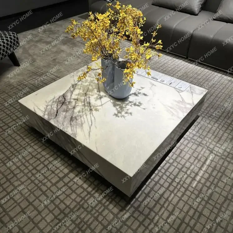AANatural Medium White Marble Minimalist Living Room Suspended Rectangular Coffee Table