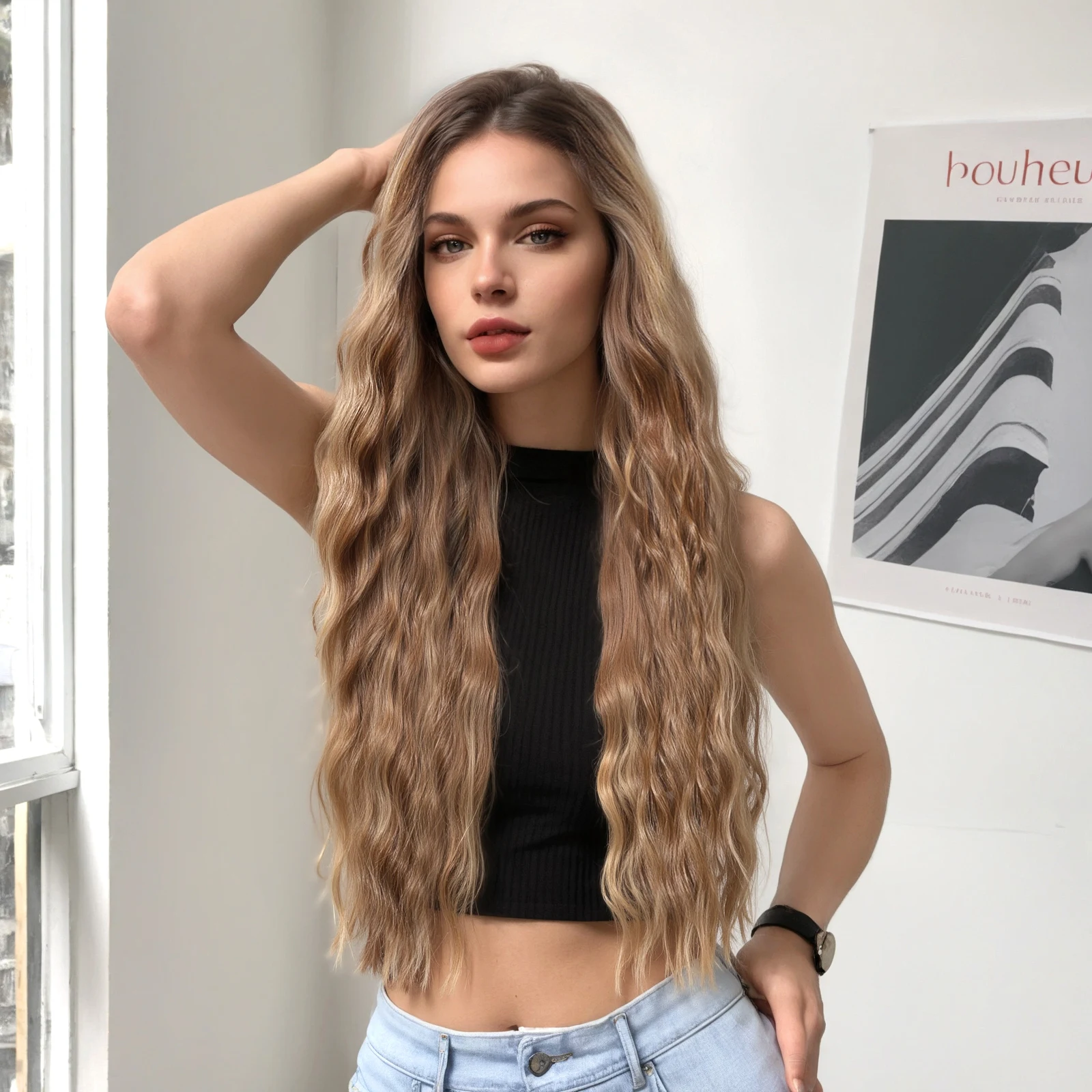 

Парик с HD-кружевной передней частью 13×6 из натуральных волос, предварительно проработанный, 30 дюймов, длинный волнистый синтетический парик с кружевной передней частью для женщин