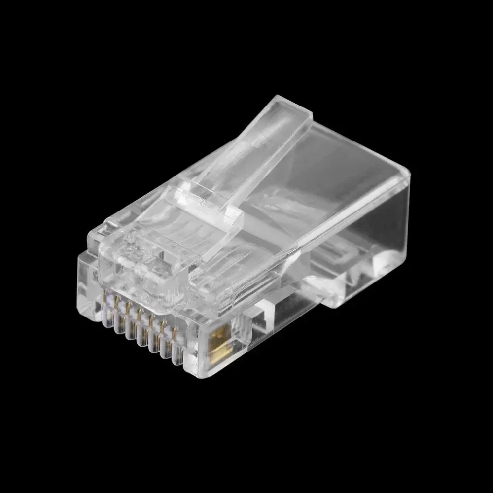 100PCS/set Transparent Universal Gold Plated Network Connector Head Modular Plug CAT5 CAT5E RJ45 Crystal Head