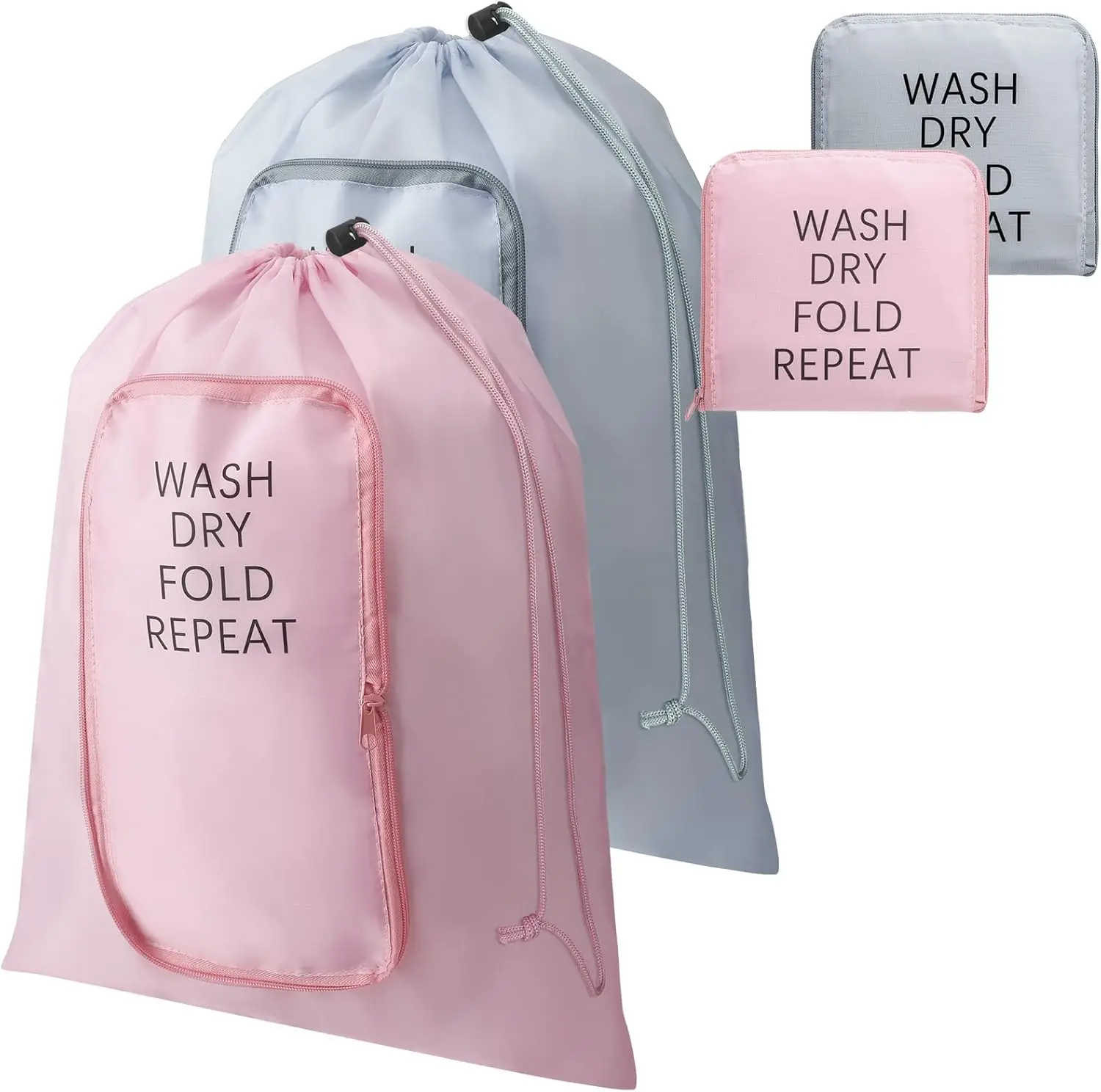 

2 Pcs Travel Laundry Bag Washable Dirty Clothes Bag with Drawstring and Zipper for Suitcase, 22 x 18 Inch (Pink, Gray,Class