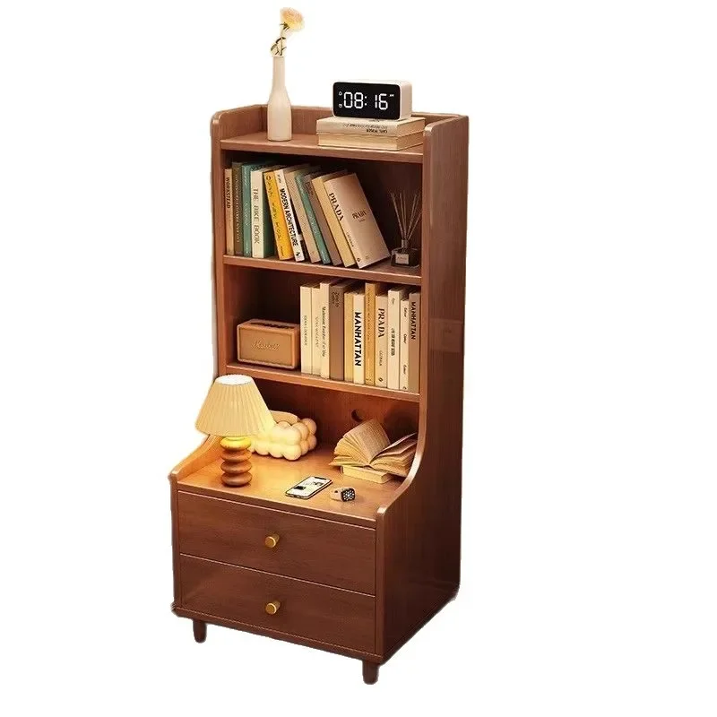 Simple multi-layer shelf bedroom bedside solid wood bedside table bookshelf integrated heightening locker small storage