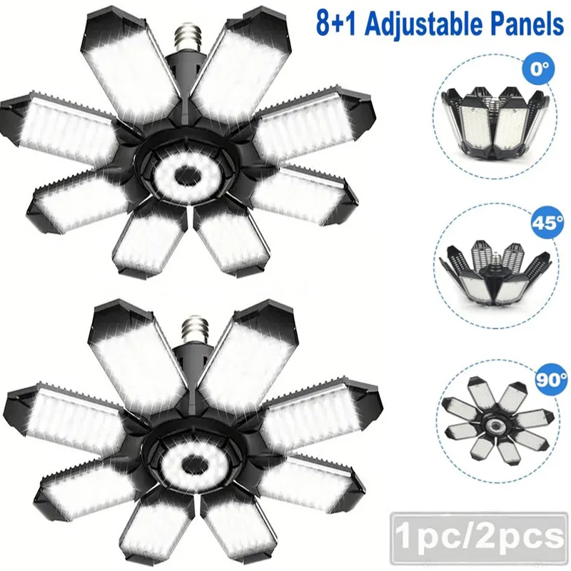 Deformable LED Garage Lamp With 8+1 Panels Super Bright Ceiling Bulbs Screw In E26/E27 Base(not include) for Warehouse Lighting