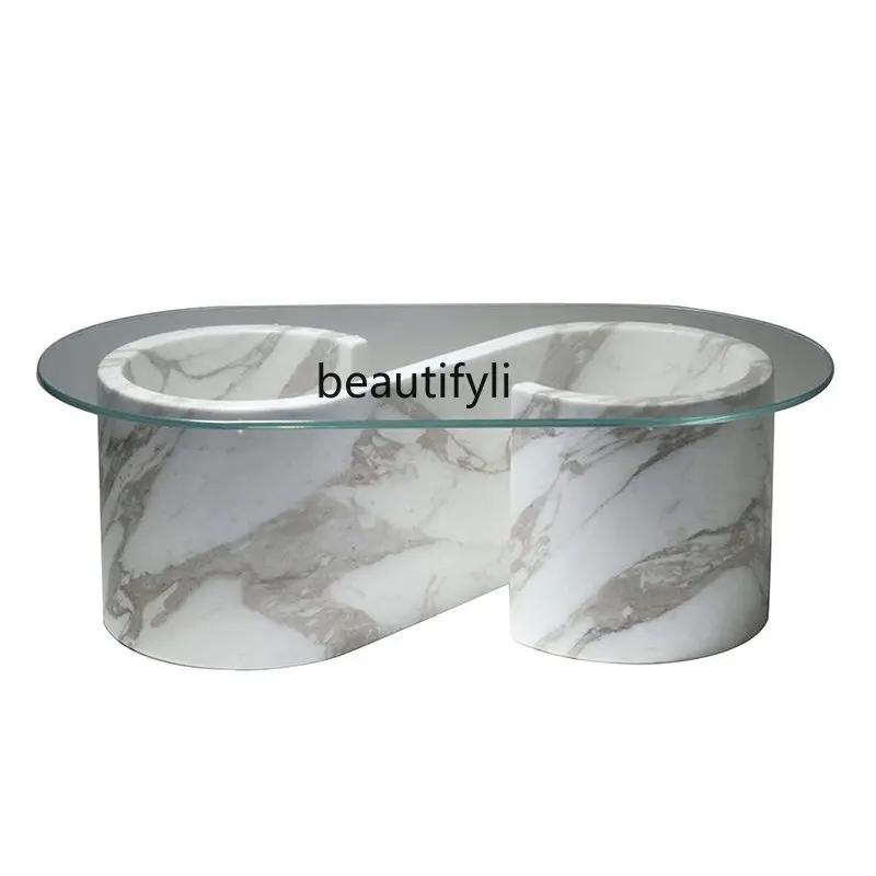 

yj Nordic Minimalism Imitation Marble Coffee Table Minimalist Creative Living Room Glass Tea Table