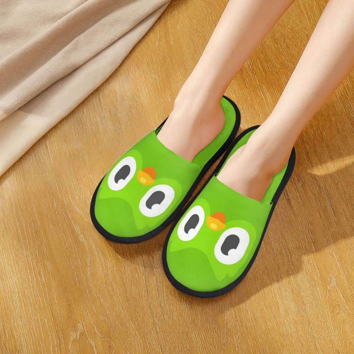 Winter Home Cotton Slippers Duolingo Face Merch Household Fur Slippers Slides Bedroom Cartoon Cozy Non-skid Slides