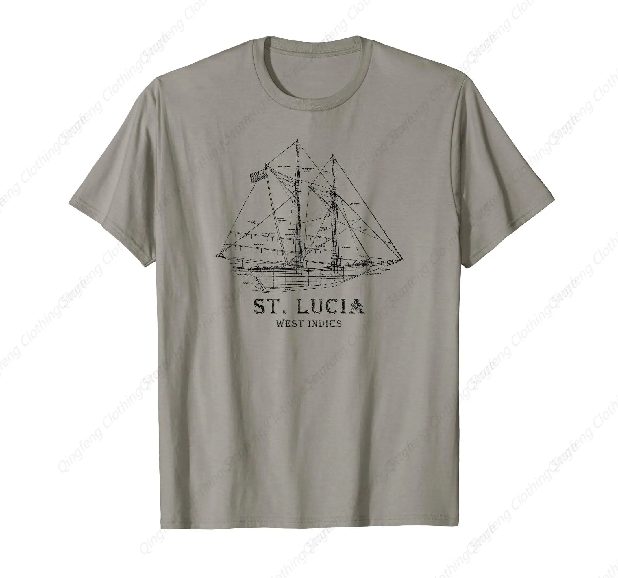 Vintage Blueprint Sailboat Vacation T-Shirt