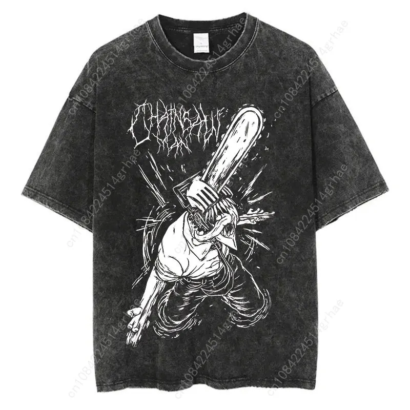 Vintage Gewaschene T-shirts Kettensäge Mann Anime T Shirt für Männer Harajuku Oversize T Baumwolle Mode Streetwear Unisex Tops