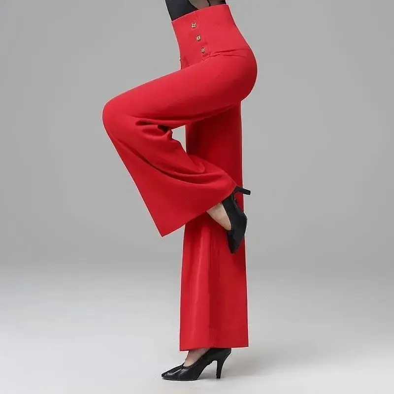2024 New Latin Dance Pants Practice Ballroom Wide Leg Modern Women High Waist Z30