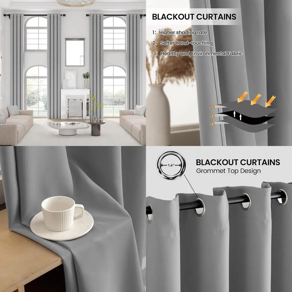 

Серые занавески с люверсами 52x144 для высоких потолок — затемняющие шторы для гостиной и спальни