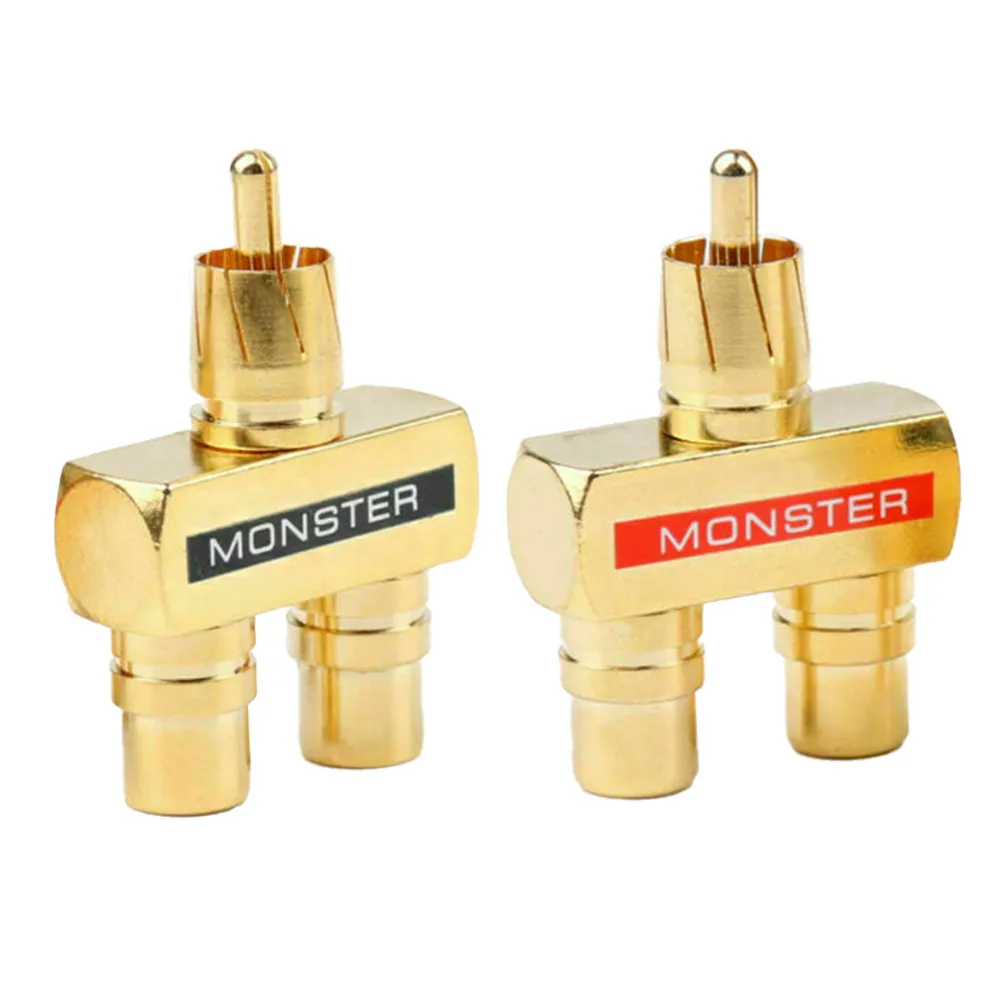 

2pcs Brass Lotus Three Split RF Connector Male To Dual Female Audio And Video Connection Type Y Extension Conversion