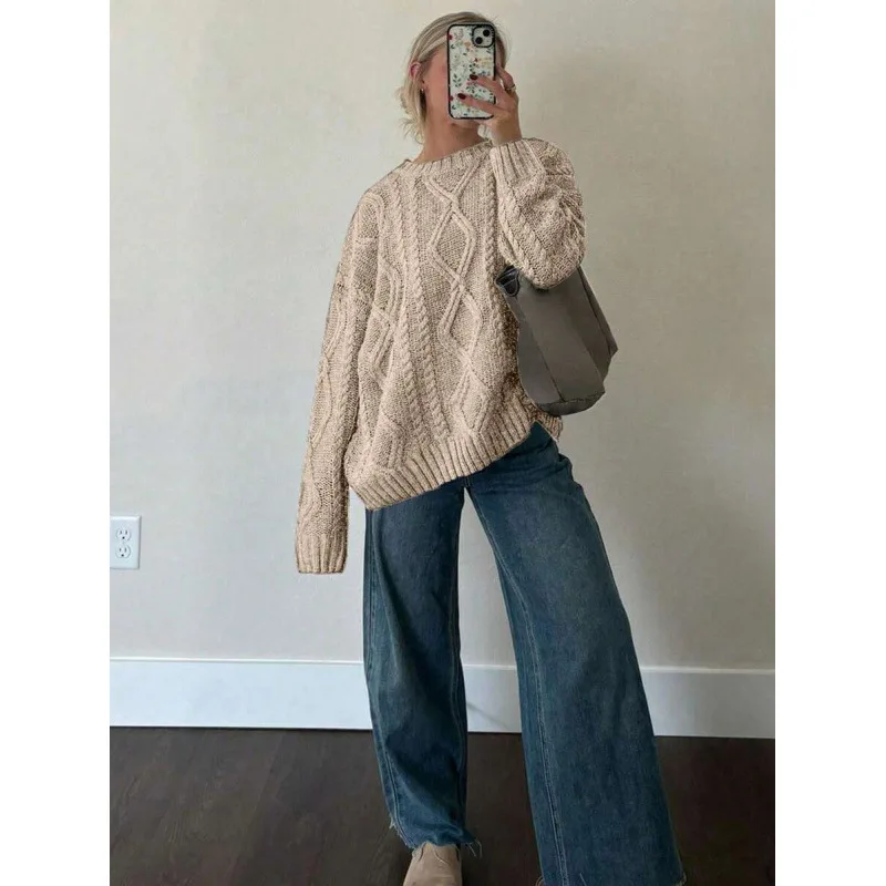 

Laid-back Tangled Flower Loose Cable Knit Cardigan Women's Ultra-thin Spring Sweater Online And Offline Available