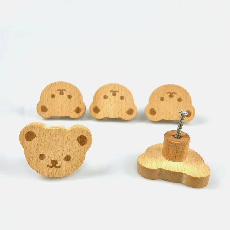 1/10/20pcs Beech Cartoon Bear Shape Single Hole Handle Cute Little Animal Furniture Handles Solid Wood Drawer Single Hole Knob