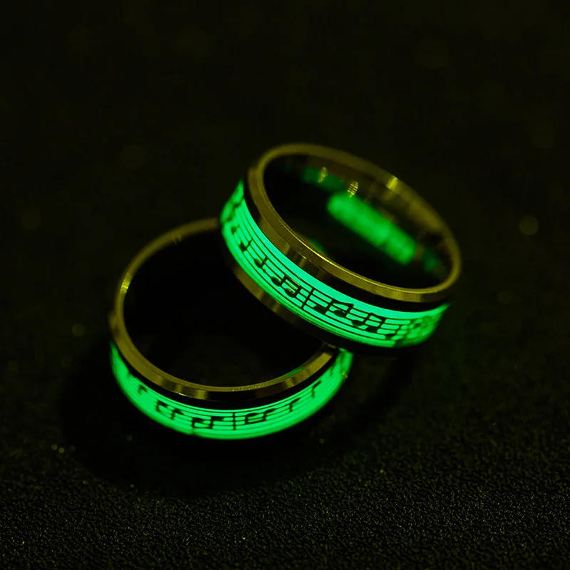Piano Staff Luminous Ring Comfortable Stainless Steel Ring for Men and Women Fashion Luxury Jewelry Accessories