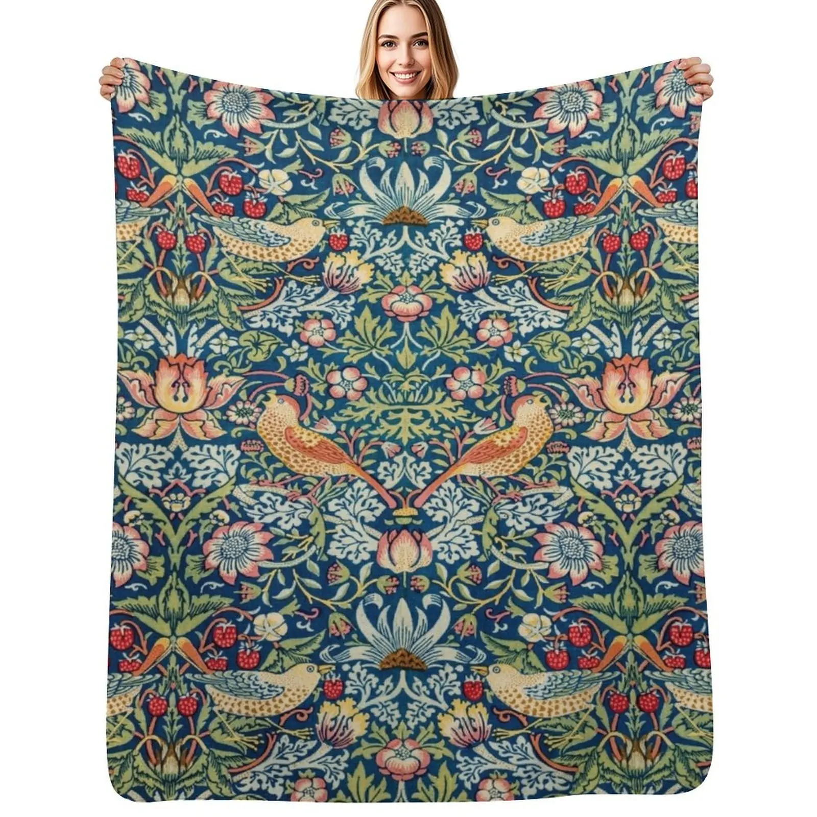 

Strawberry Thief Throw Blanket Picnic valentine gift ideas Summer Beddings Nap Blankets