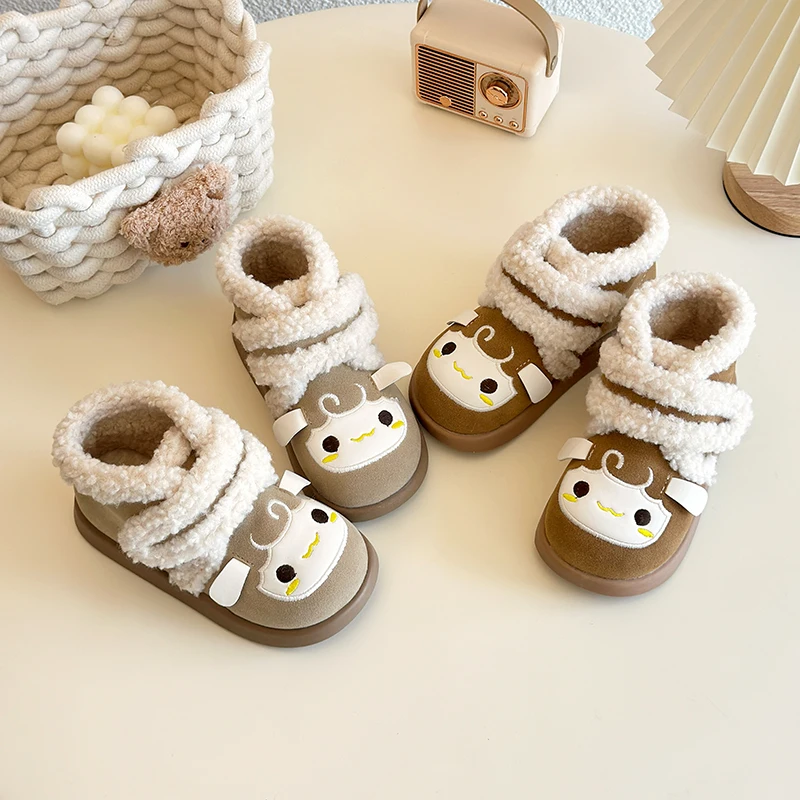 Cute Sheep Girls Winter Boots New Trend Children's Snow Boots Plus Cotton Warm Toddler Kids Causal Fashion Ankle Cotton Boots