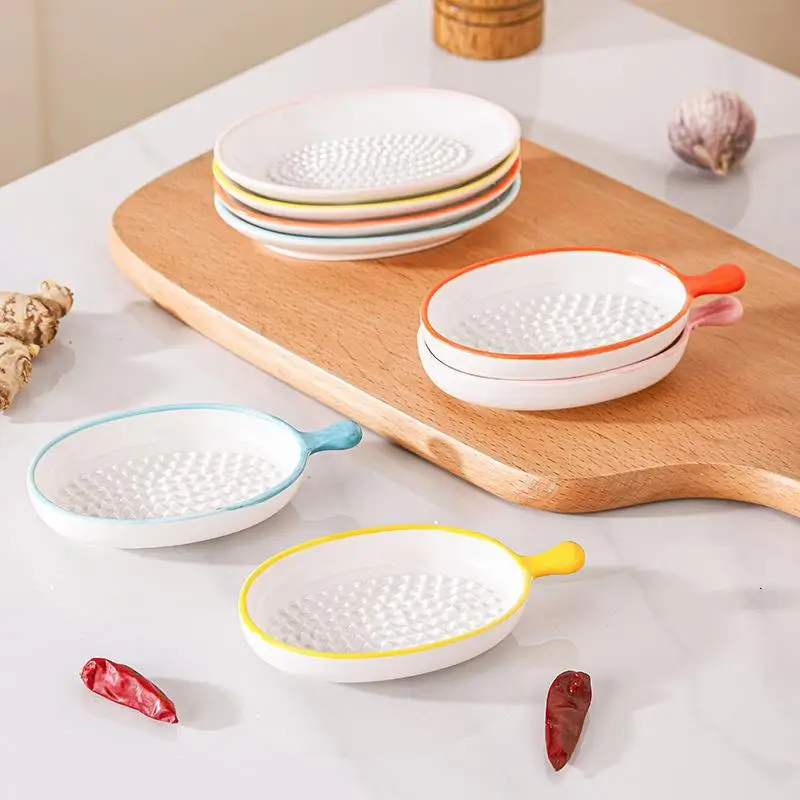 Japanese Style Ceramic Garlic Grater Plate Porcelain Ginger Wasabi Grinder With Spout Kitchen Tool For Making Paste