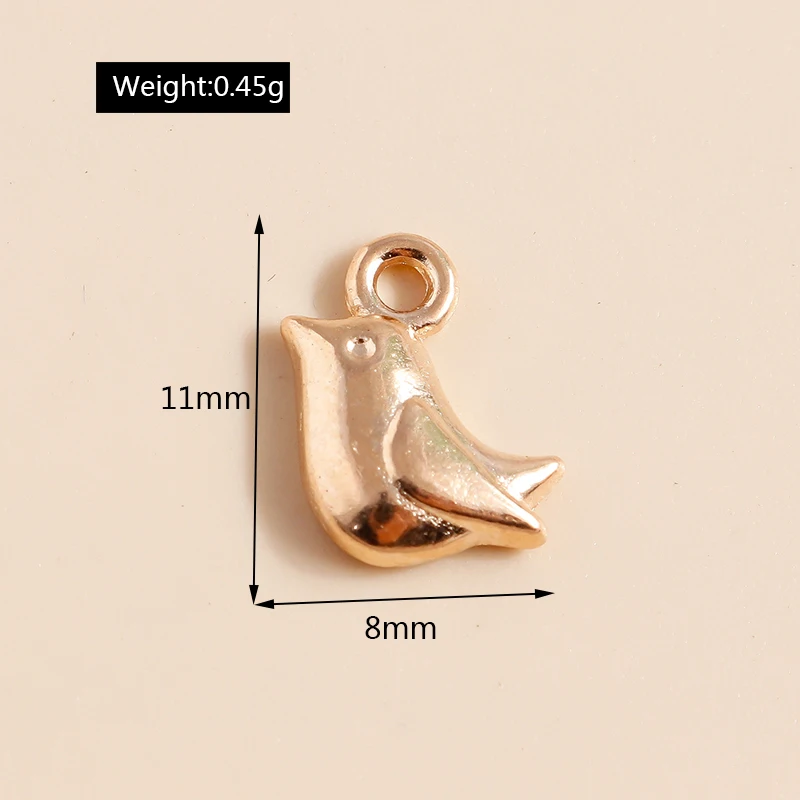 Leslie 50 Stück 8*11mm Goldfarbene Mini-Tauben-Anhänger für Schmuckherstellung DIY Ohrringe Halsketten Armband Großhandel – Detail 1